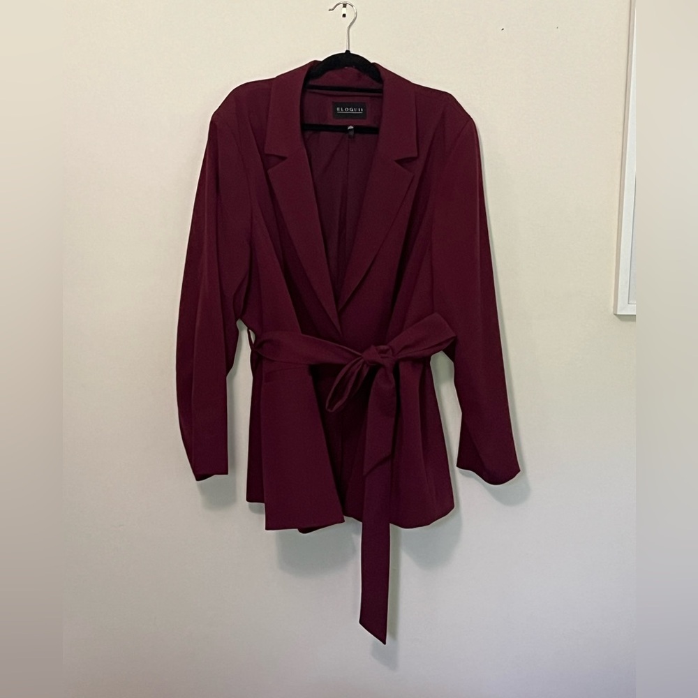 ELOQUII Burgundy Belted Blazer | Size 28